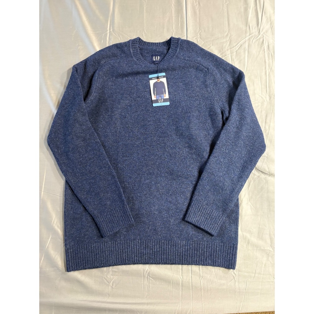 Gap Mens Crewneck Sweater Blue Heather Wool Blend Knit Pullover Large NEW